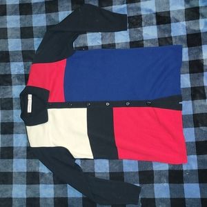Vintage.  Made in USA. Karen Lessly. Color block acrylic sweater.  Over-sized S